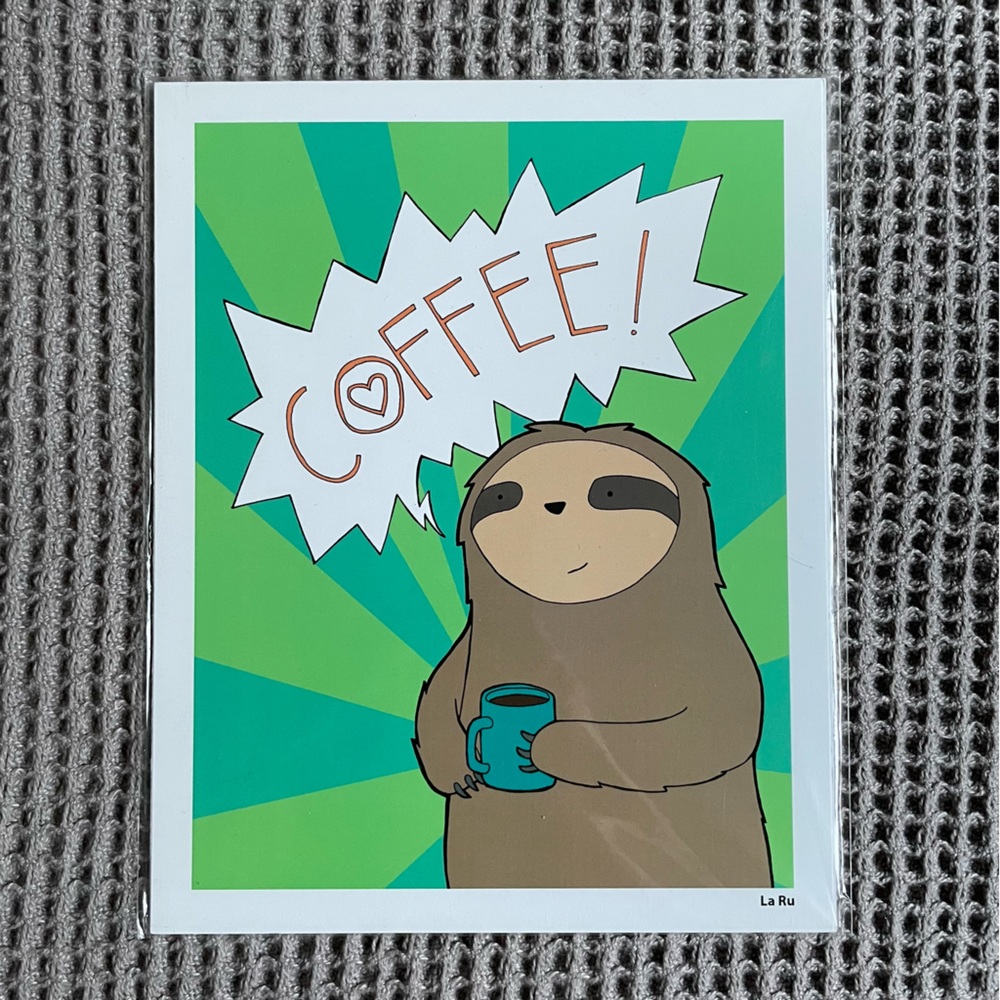 8”x10” Coffee and Sloth Artwork from Seattle